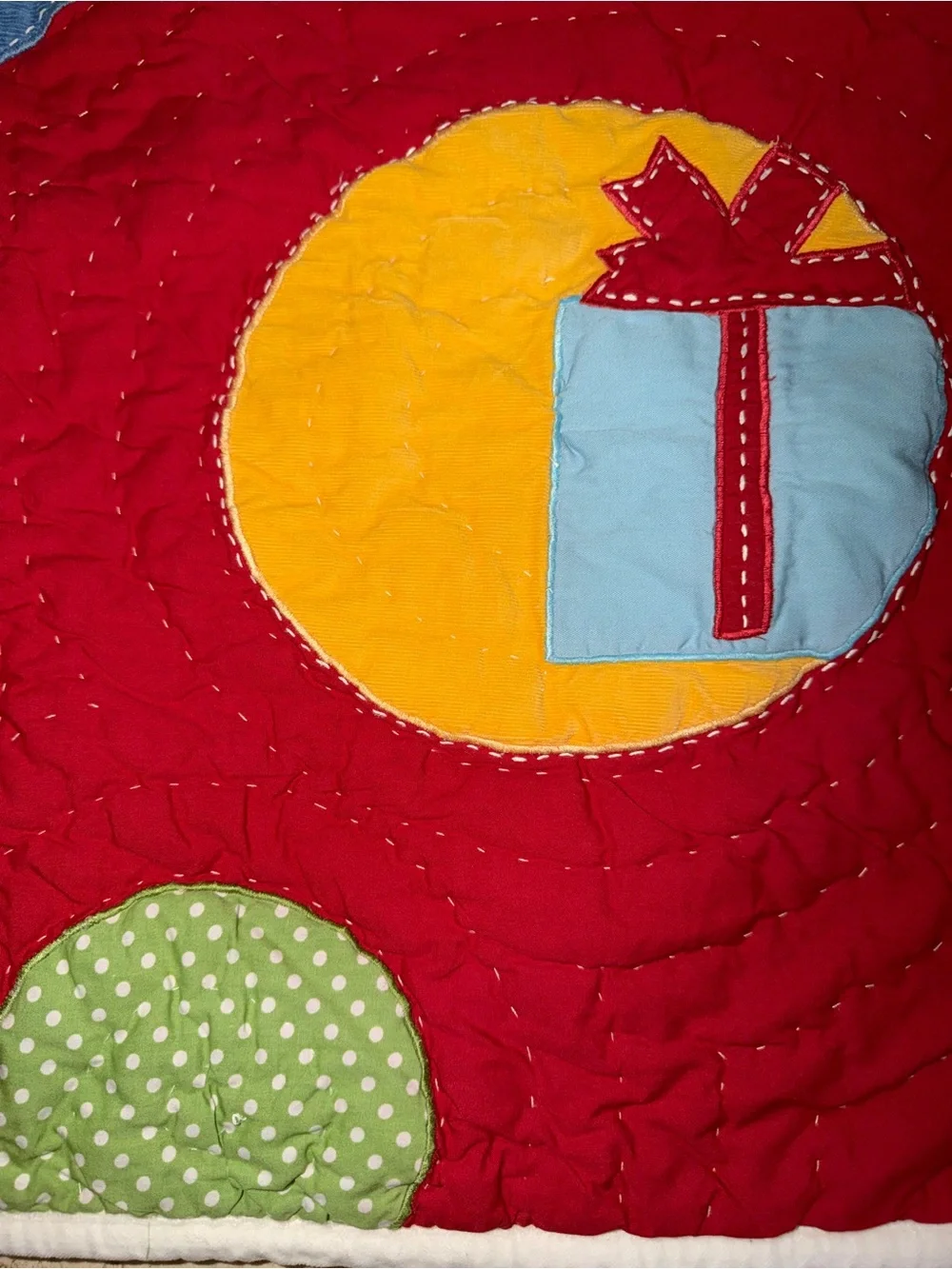 Pottery Barn Kids Red Quilted Holiday Throw with Appliqué Circles